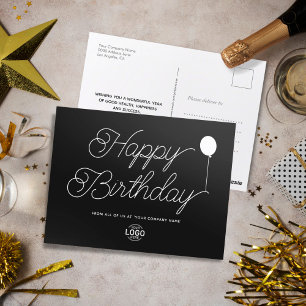 Logo Script Minimal Black Business Happy Birthday Postcard
