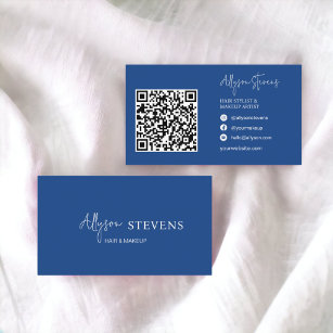 Logo script white blue hair makeup qr code business card