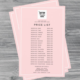 Logo Service Price List Menu Pink
