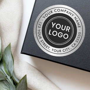 Logo silver grey gradient business return address classic round sticker