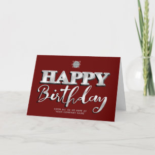 Logo Silver Lettering Burgundy Business Birthday Card