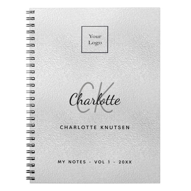 Logo silver monogram modern business notebook (Front)