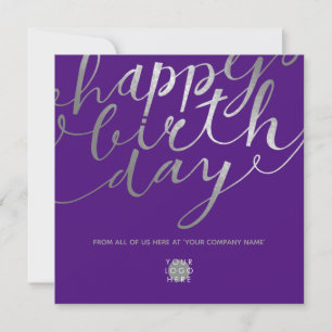 Logo Silver Script Lettering Chic Purple Birthday Card