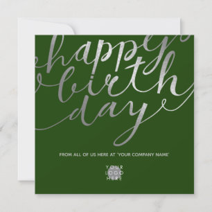 Logo Silver Script Lettering Forest Green Birthday Card