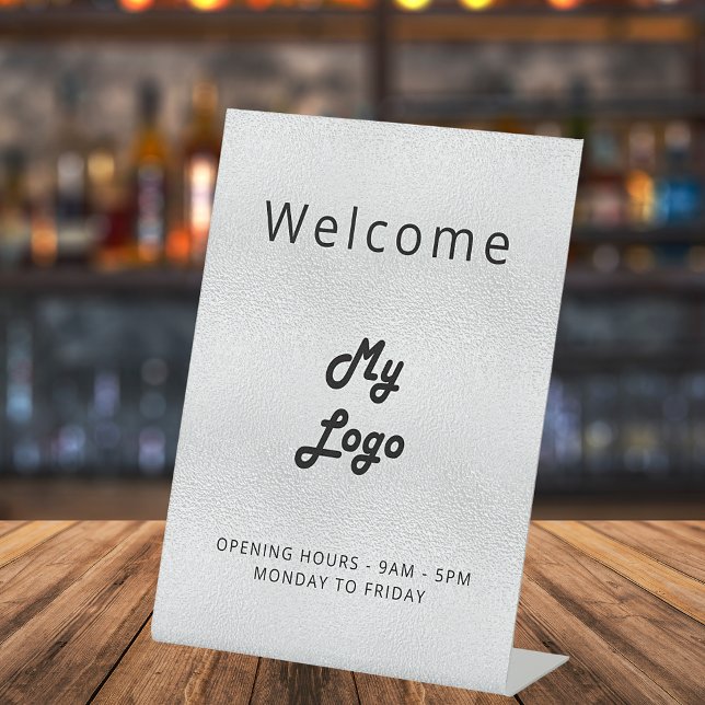 Logo silver welcome business pedestal sign (Creator Uploaded)