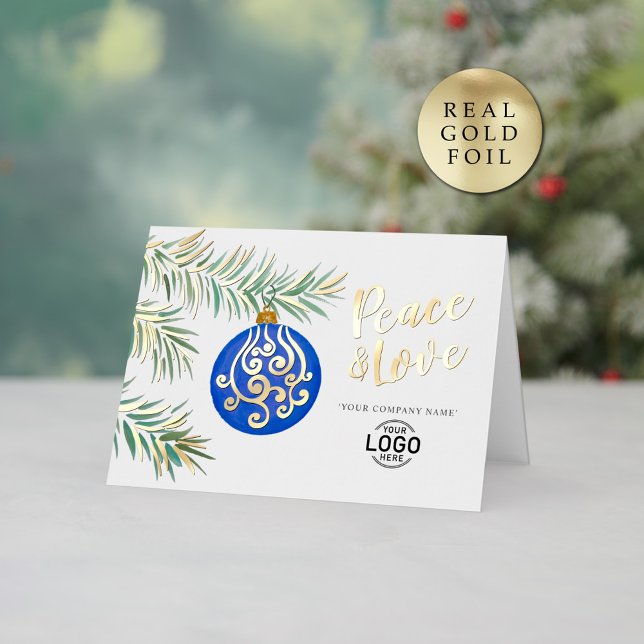 Logo Simple Christmas Dark Blue Decor Business Foil Holiday Card (Creator Uploaded)