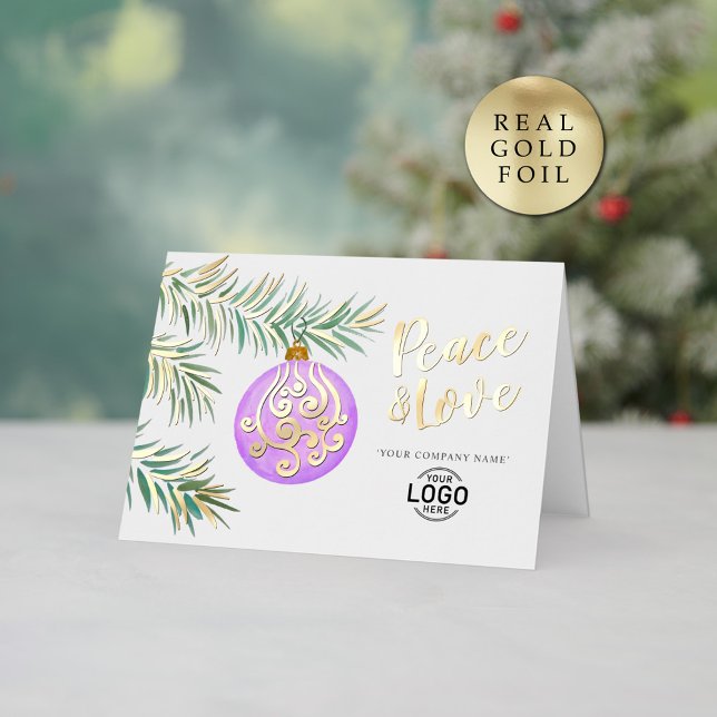 Logo Simple Christmas Purple Decor Business Foil Holiday Card (Creator Uploaded)