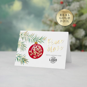 Logo Simple Christmas Red Decor Business Foil Holiday Card