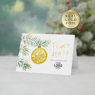 Logo Simple Christmas Yellow Decor Business Foil Holiday Card
