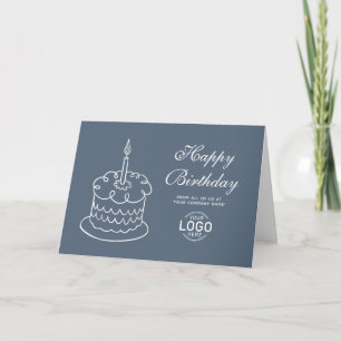 Logo Simple Dusty Blue Cake Business Birthday Card