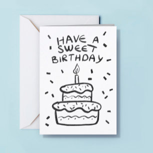 Logo Simple Hand Drawn Cake Black White Birthday Card