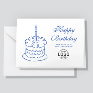 Logo Simple Scribble Blue Cake Business Birthday Card