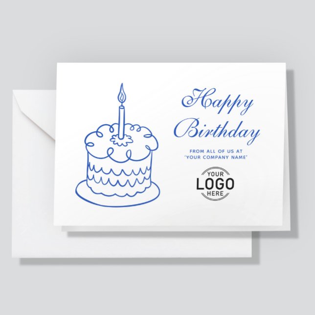 Logo Simple Scribble Blue Cake Business Birthday Card (Creator Uploaded)