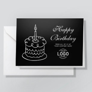 Logo Simple White Black Cake Business Birthday Card