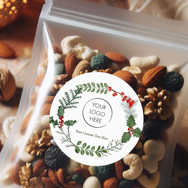 Logo Small Business Marketing Happy Holidays Classic Round Sticker (Creator Uploaded)