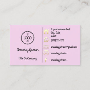 Logo Social Media Gold QR Code Pink Blush Business Card