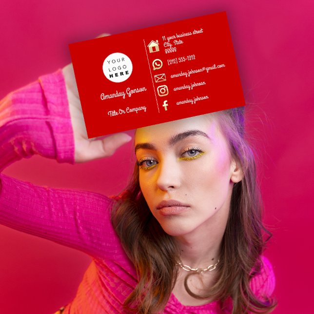  Logo Social Media Gold QR Code Red Gold  Business Card (Logo Social Media Gold QR Code Red Gold Business Card)