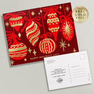 Logo Stylish Burgundy Red Decor Business Gold Foil Holiday Postcard