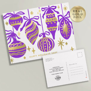 Logo Stylish Purple Decor White Business Gold Foil Holiday Postcard