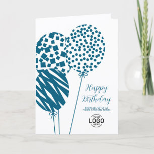 Logo Teal Blue Balloons Corporate Birthday Card