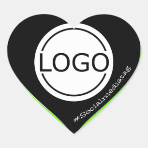 Logo Template Black Bright Green Custom Packaging Heart Sticker