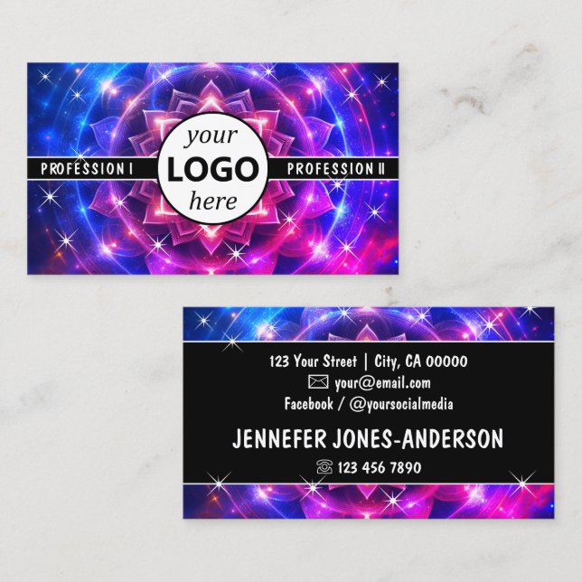 Logo Template Chakra Flower of Life Galaxy Sparkle Business Card (Front/Back)
