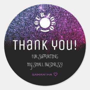 Logo Template Glitter Stars Purple Ombre Thank You Classic Round Sticker