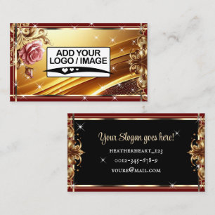 Logo Template Luxury Chic Gold Red Rose Flower Business Card