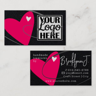 Logo Template Neon Pink Love Heart for Crafters Business Card