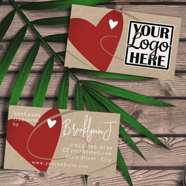 Logo Template Red Kraft Paper Love Heart Crafters Business Card (Creator Uploaded)