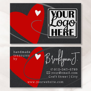 Logo Template Red Made With Love Heart Crafters Business Card