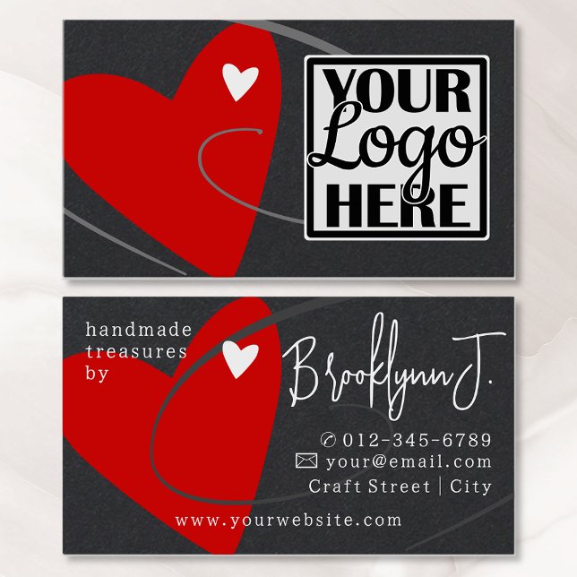 Logo Template Red Made With Love Heart Crafters Business Card (Creator Uploaded)