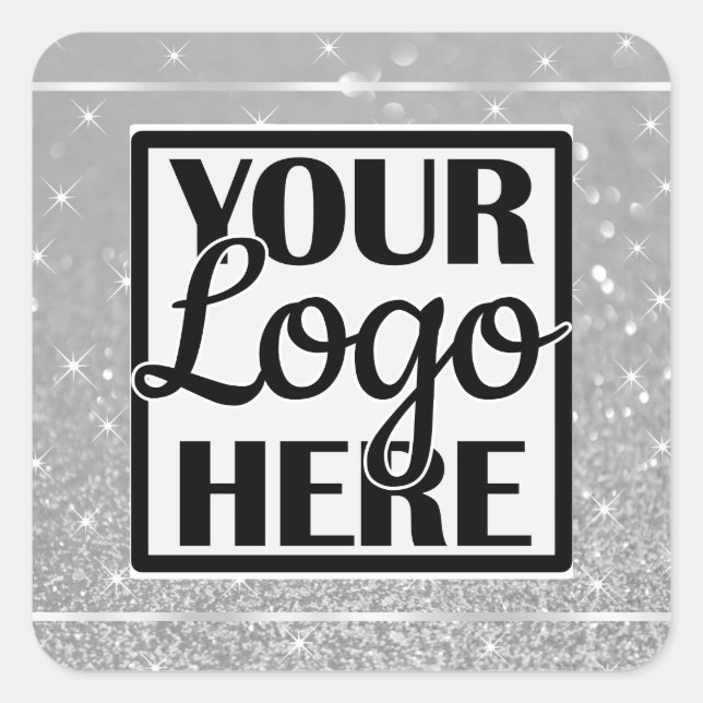 Logo Template Silver Chrome Glitter Sparkle Stars Square Sticker (Front)