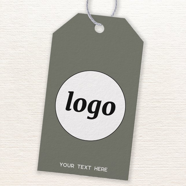 Logo Text Business Green Product Price Label Tag (Logo with custom text business promotional sage green product or price tag)