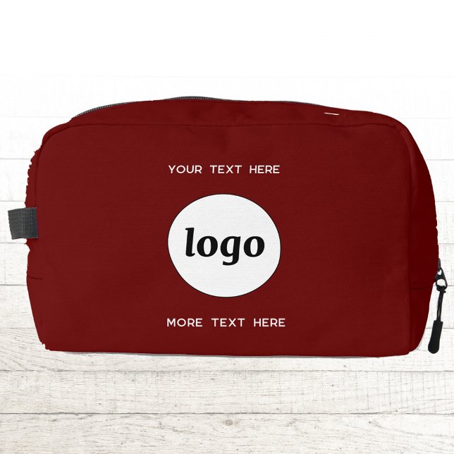 Logo Text Business Promotional Branding Burgundy Dopp Kit (Simple logo with custom text business branding promotional burgundy red DOPP kit zip bag)