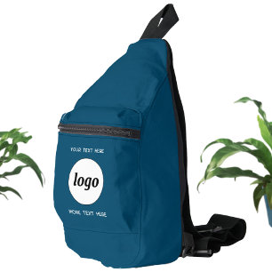 Logo Text Business Promotional Branding Teal Green Sling Bag