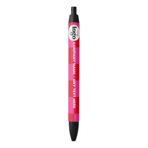 Logo Text Business Promotional Pink Chequered   Pe Black Ink Pen