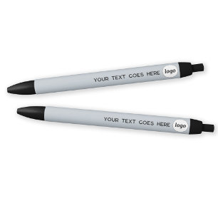 Logo Text Dusty Powder Blue Business Promotional Black Ink Pen