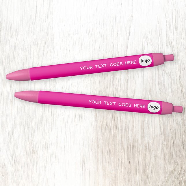 Logo Text Hot Pink Business Branding Promotional Black Ink Pen (Simple logo with custom text business branding promotional pen in hot pink)