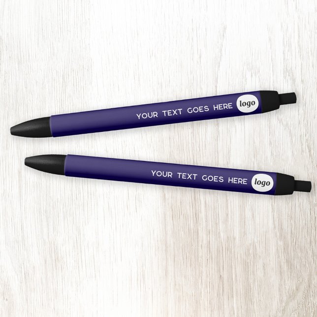 Logo Text Navy Blue Business Branding Promotional Blue Ink Pen (Simple logo with custom text business branding promotional pens navy blue)
