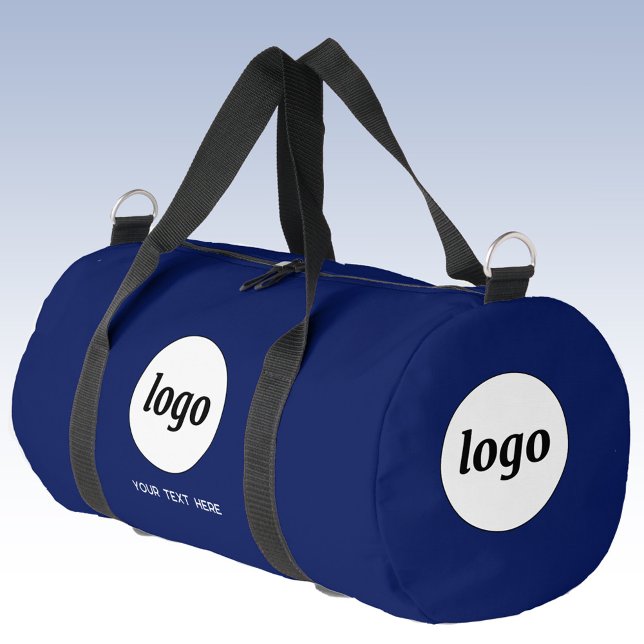 Logo Text Promotional Business Navy Blue Duffle Bag (Logo with text business branding promotional navy blue  duffel bag)