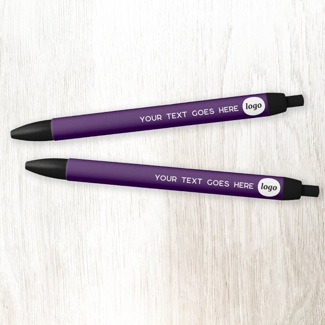 Logo Text Purple Business Branding Promotional Black Ink Pen (Simple logo with custom text business branding promotional pen in purple)