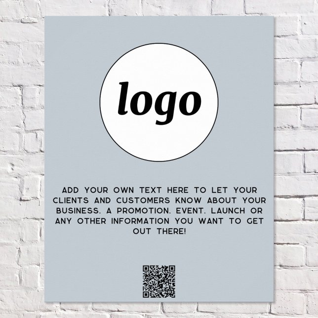 Logo Text QR Code Promotional Business Powder Blue Poster (Logo QR code and custom text professional business promotional poster)