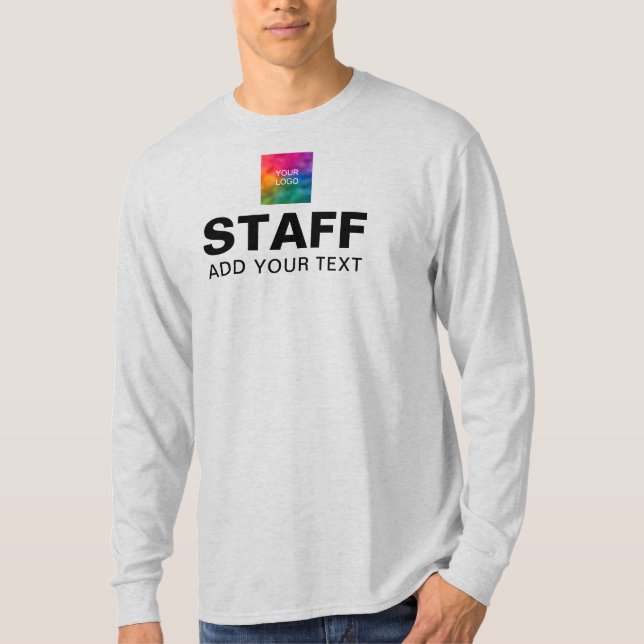 Logo Text Staff Crew Mens Ash Grey Long Sleeve T-Shirt (Front)