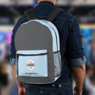 Logo & Text Upload Grey/Blue Printed Backpack