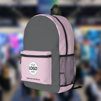 Logo & Text Upload Grey/Pink Printed Backpack