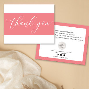 LOGO THANK YOU elegant calligraphy coral pink Card