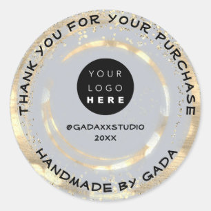 Logo Thank You Handmade Smoky Blue Gold Confetti Classic Round Sticker