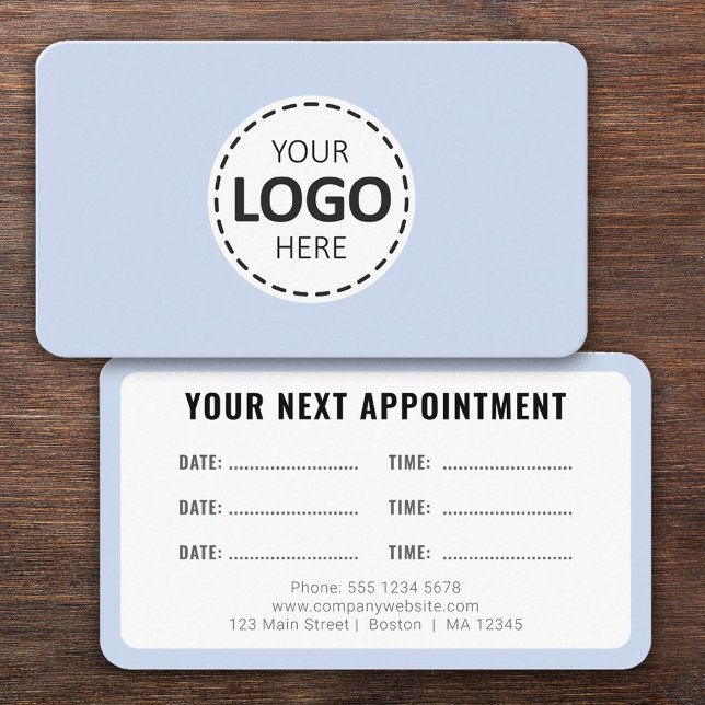 Logo Upload Modern Simple Appointment Baby Blue Business Card (Creator Uploaded)