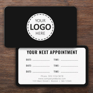 Logo Upload Modern Simple Appointment Black Business Card